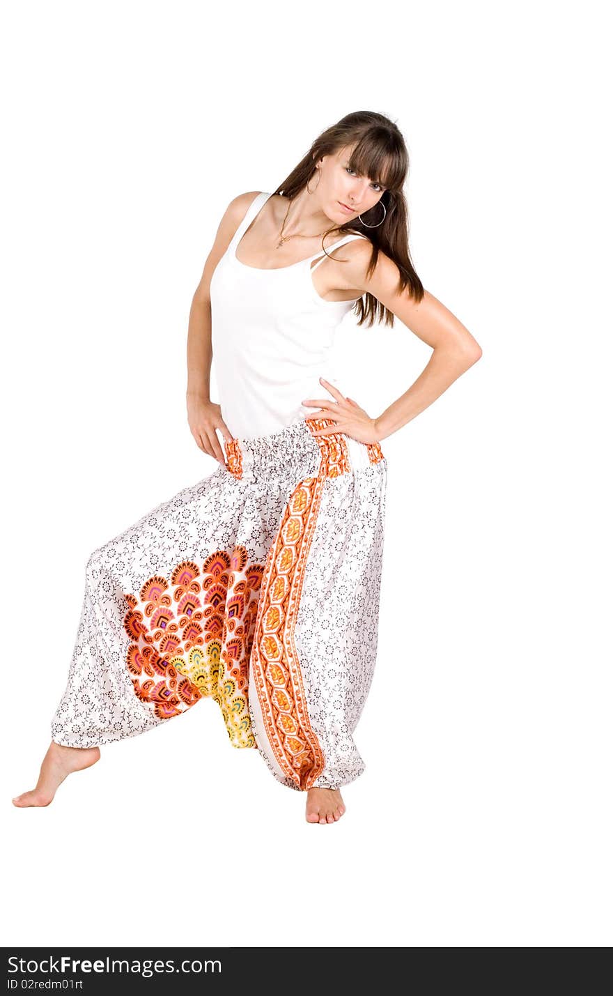 Girl in ethnic clothes studio shot