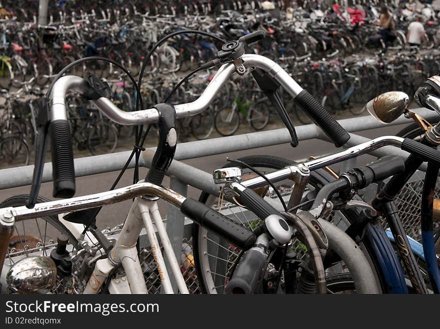 Bikes parked in the centre of Amsterdam, Netherlands. Bikes parked in the centre of Amsterdam, Netherlands