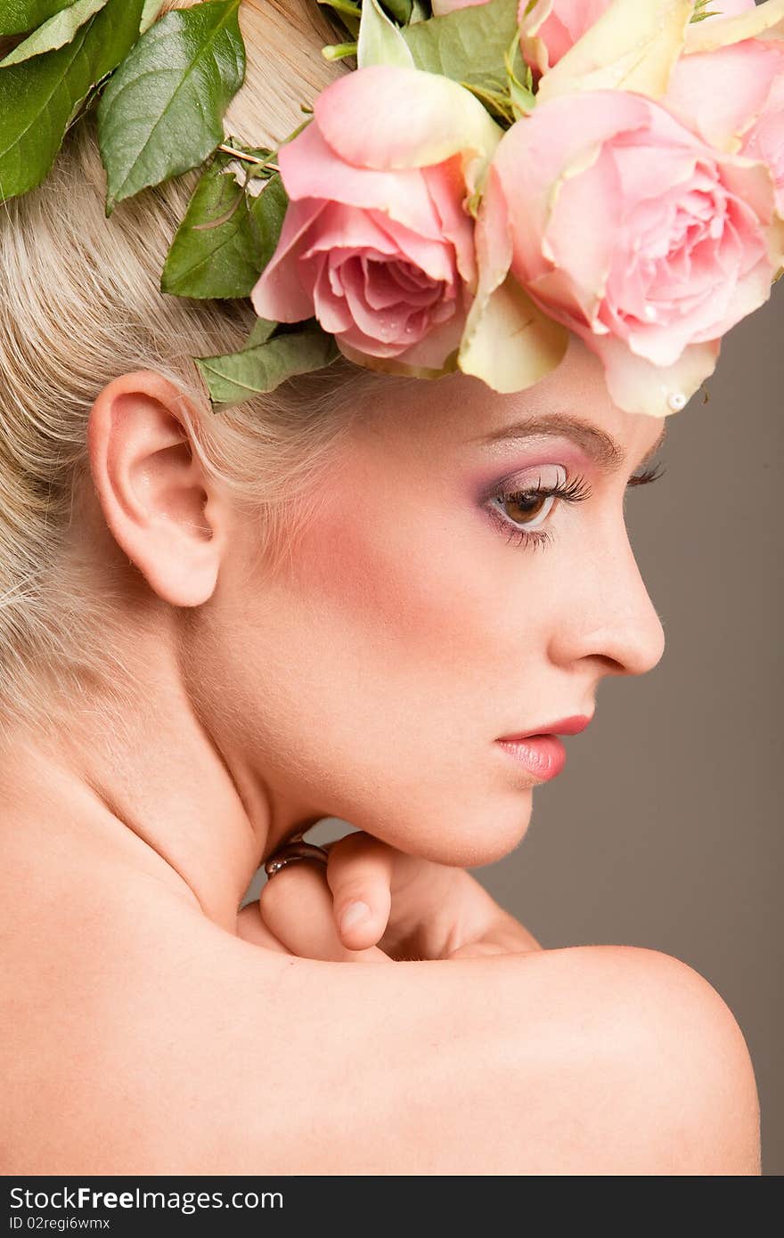 Beautiful Blonde With A Wreath Of Flowers