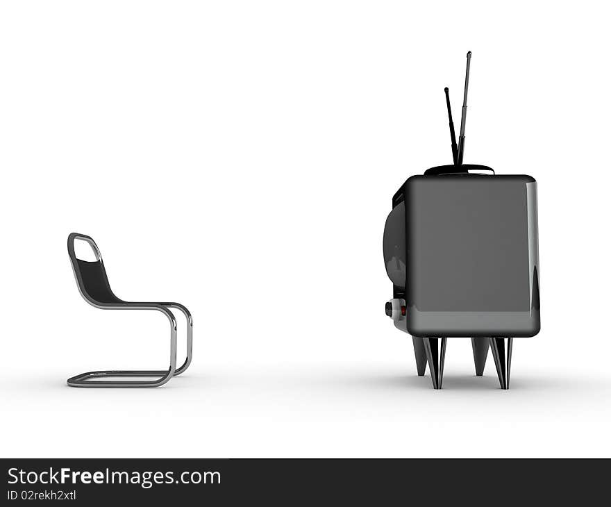 3d tv and chair concept isolated
