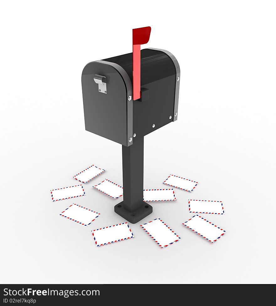 3d close black mailbox isolated