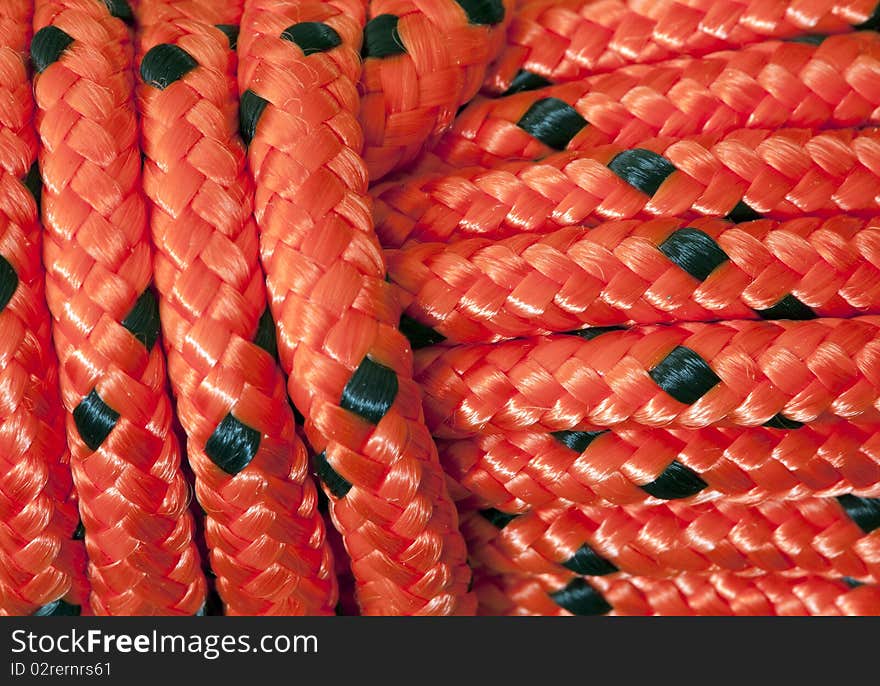 Rope close up of orange climbing rope