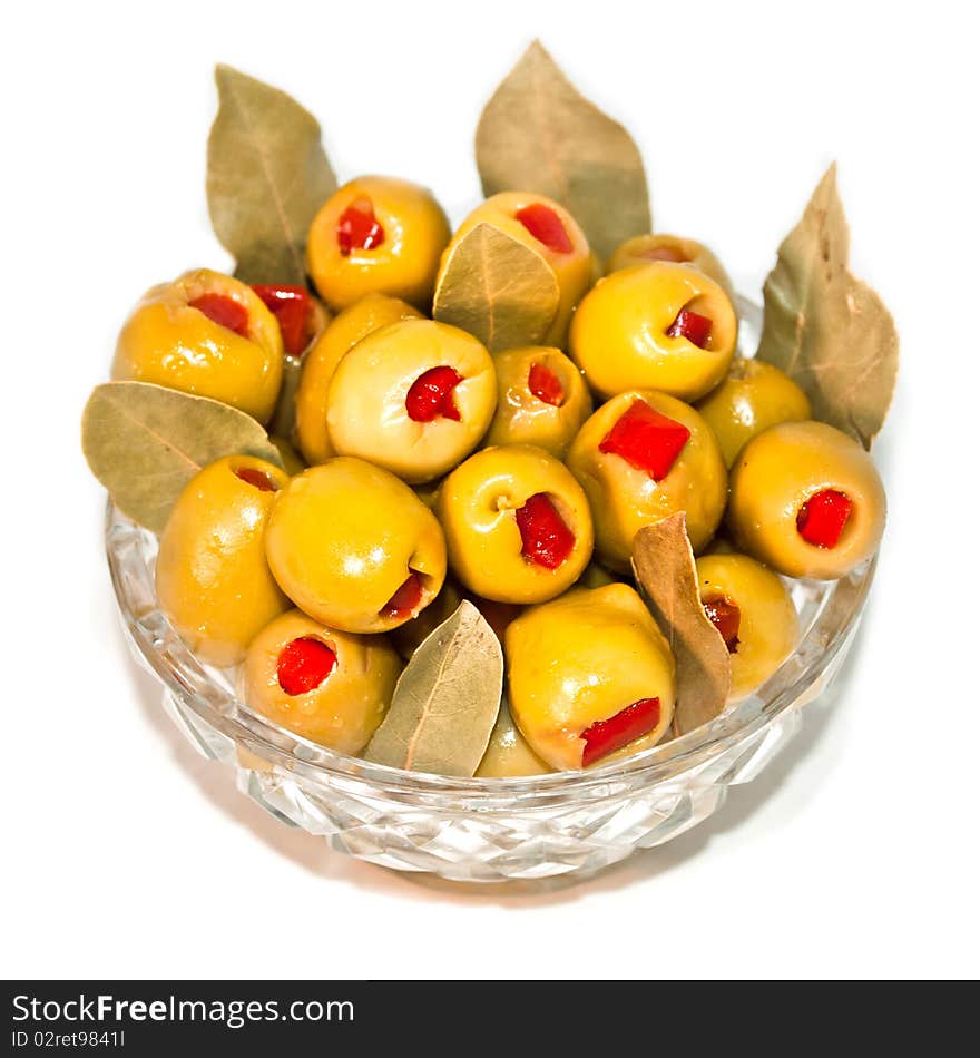 Green Olive Fruits Stuffed With Red Pepper