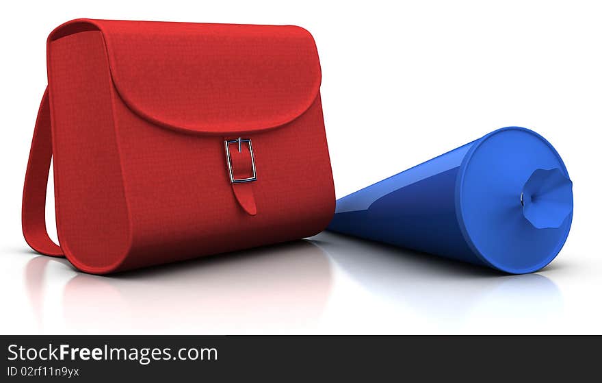 Red satchel and blue conical bag of sweets - german first day of school traditon - 3d rendering/illustration. Red satchel and blue conical bag of sweets - german first day of school traditon - 3d rendering/illustration