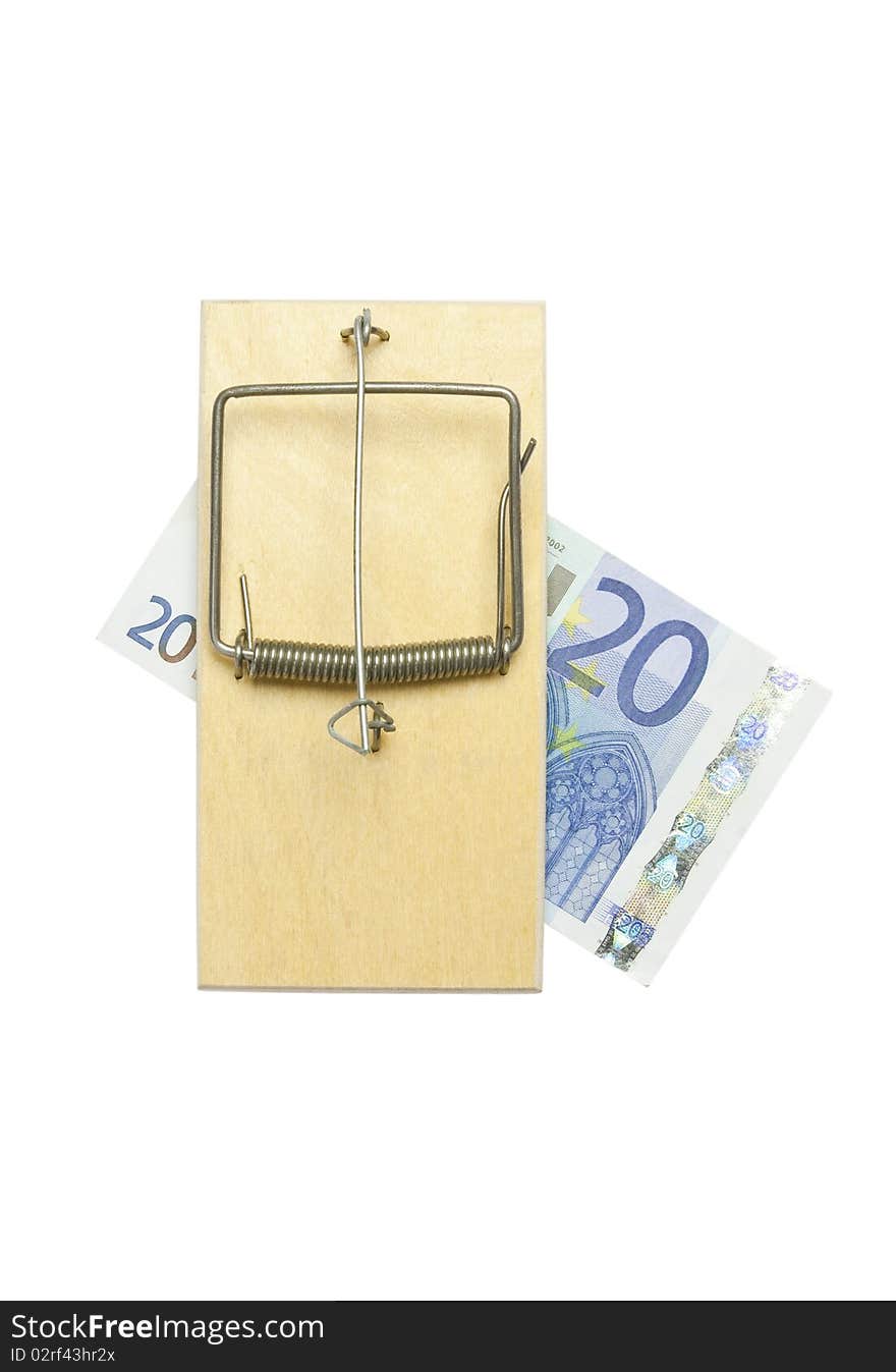 Mousetrap and euro bill