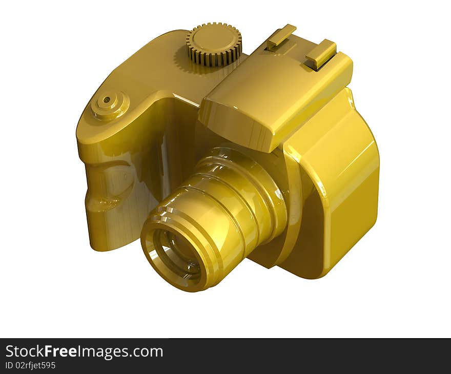 3d render of DSLR gold camera