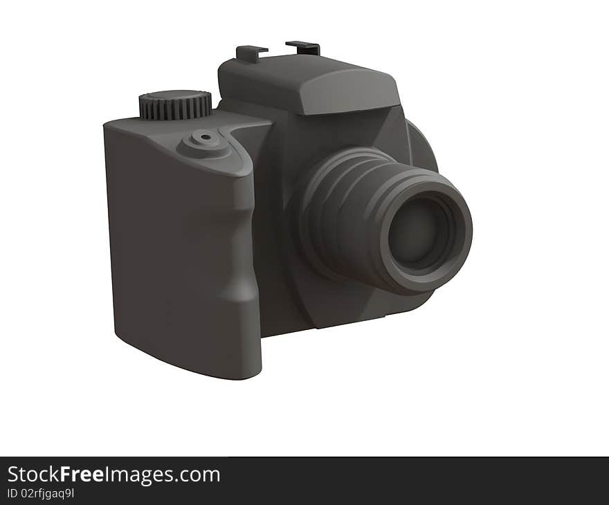 3d render of DSLR camera isolated on white background viewed from front