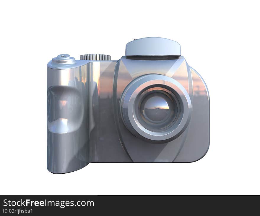 3d render of DSLR camera isolated on white background viewed from front