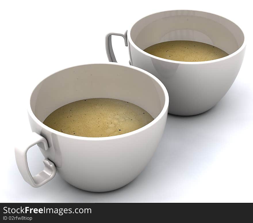 Cups Of Coffee Isolatedon White