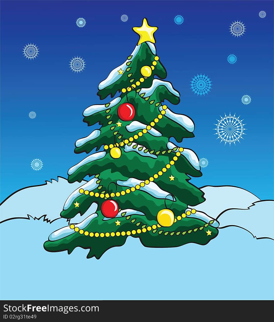 Illustration new year tree on winter background