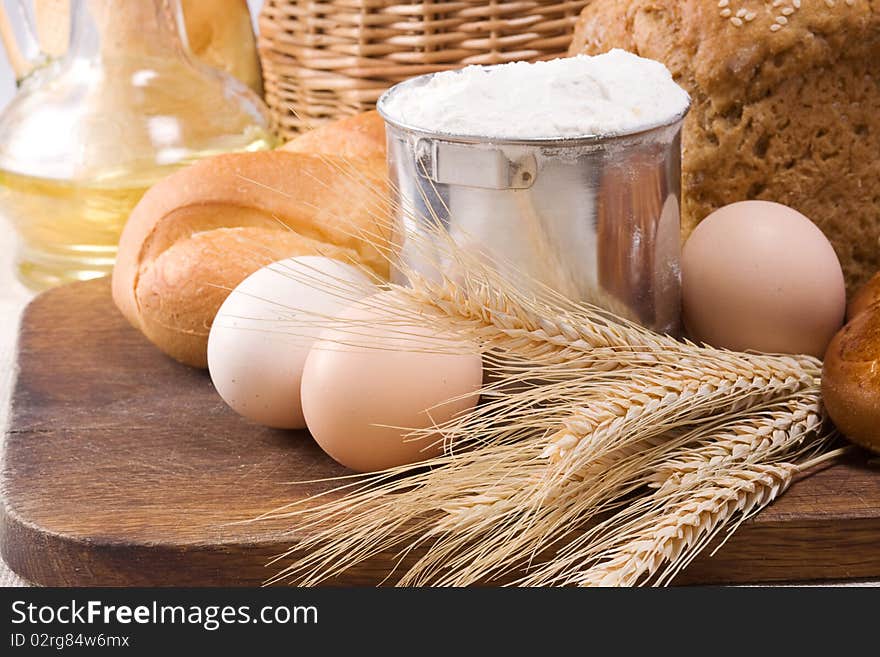 Set of bakery products on board