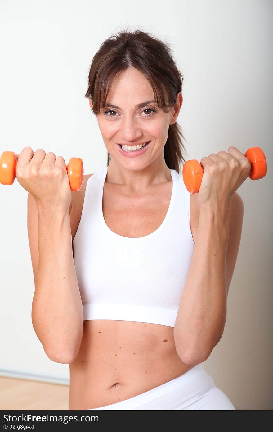 Woman holding weights