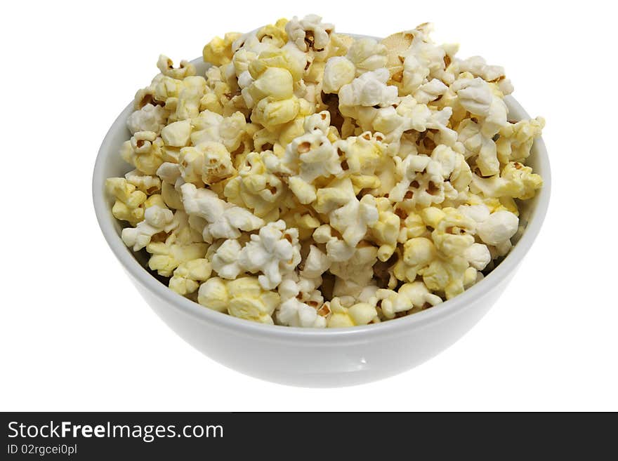 Bowl of popcorn isolated on white background