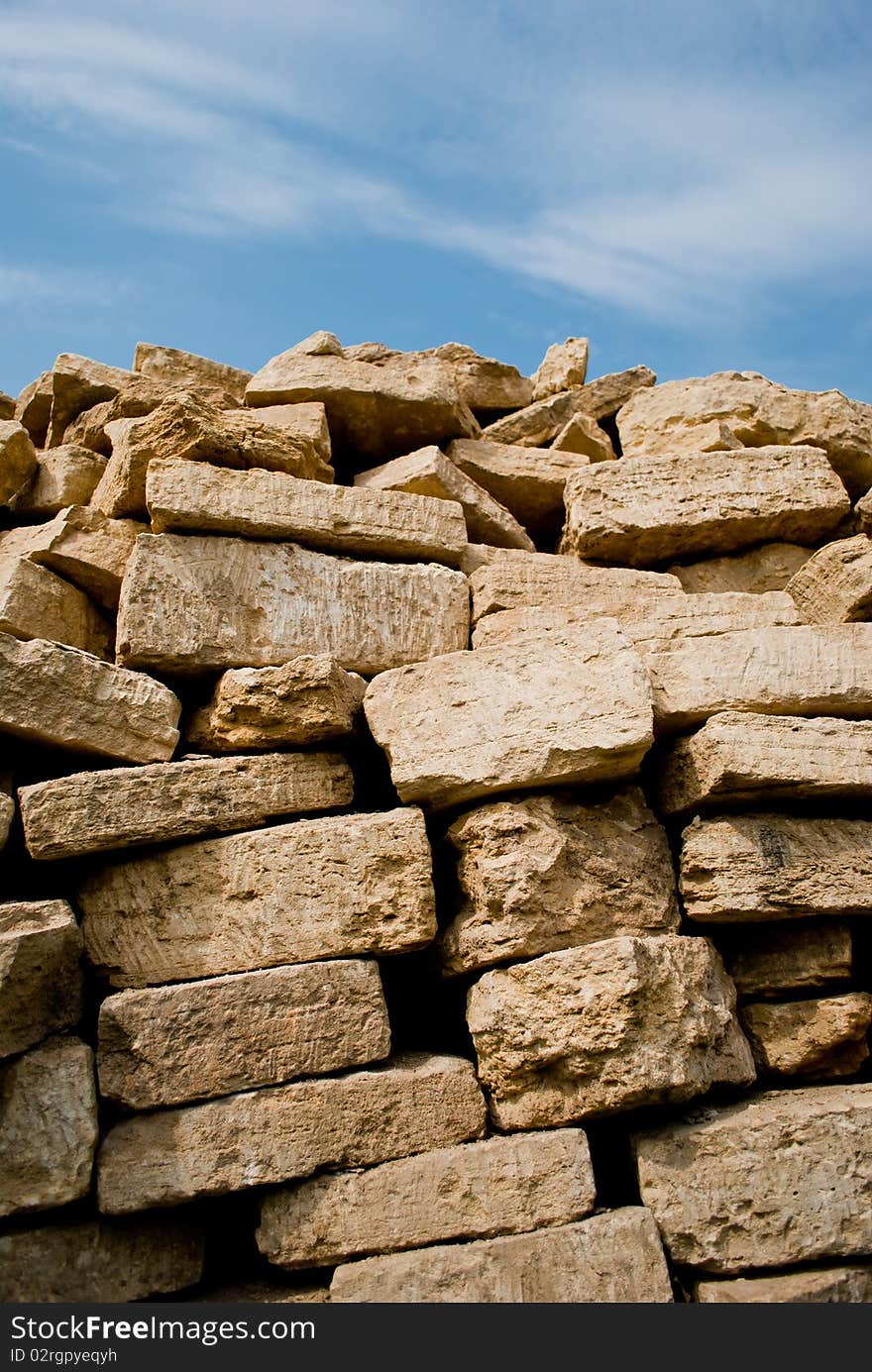 Stacked pile of bricks