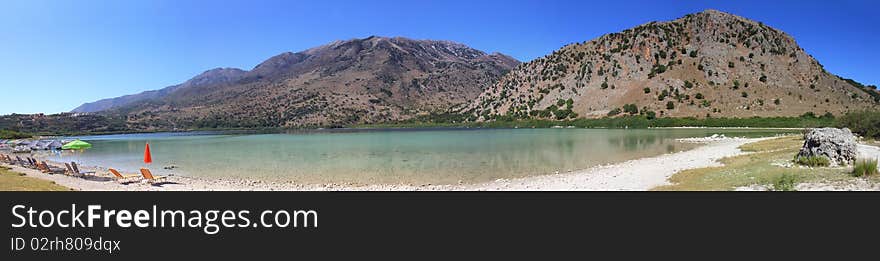 Mountains lake Kourna on Crete, Greece.