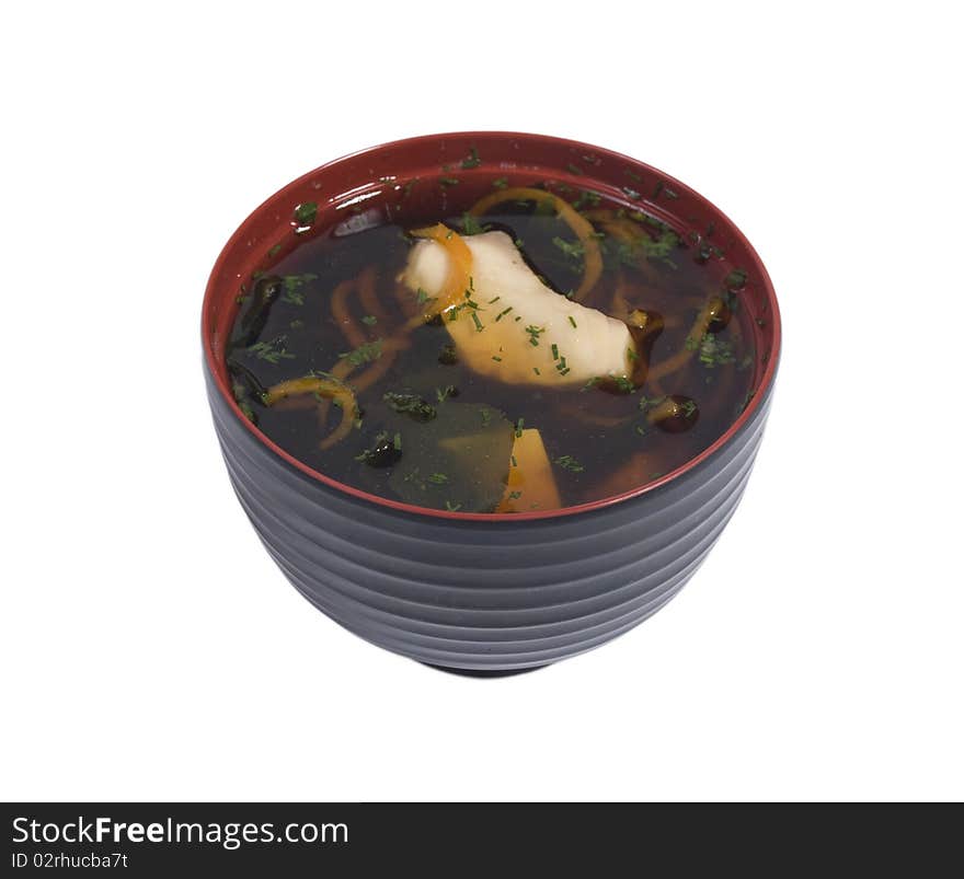 Soup photo in a bowl on a white background. Soup photo in a bowl on a white background