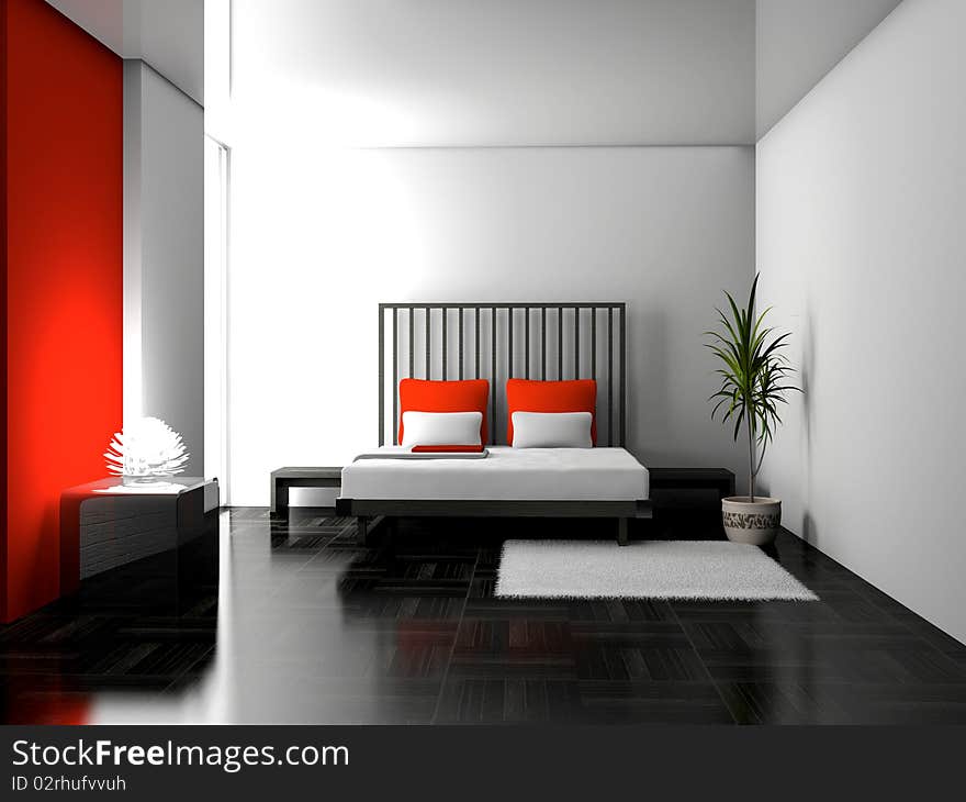 Modern interior of a bedroom room 3D