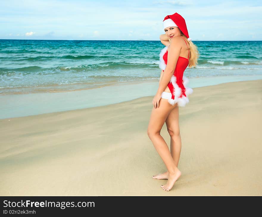 Beauriful Santa at the tropical beach. Beauriful Santa at the tropical beach