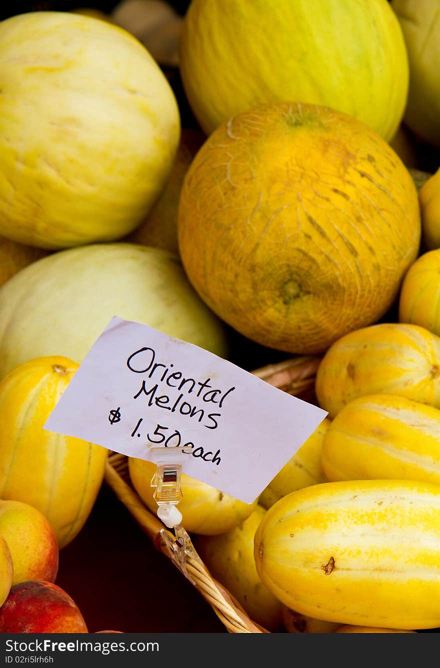 Oriental Melons for sale at a local farmer's market