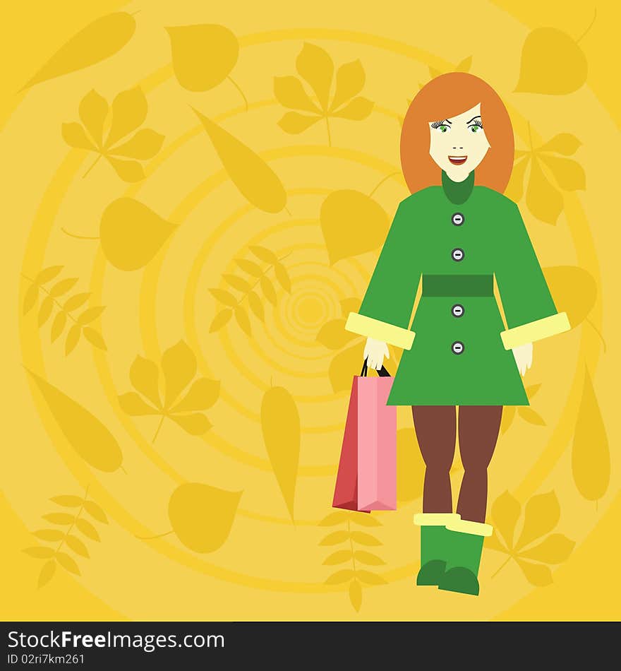 Girl with bags on autumn background