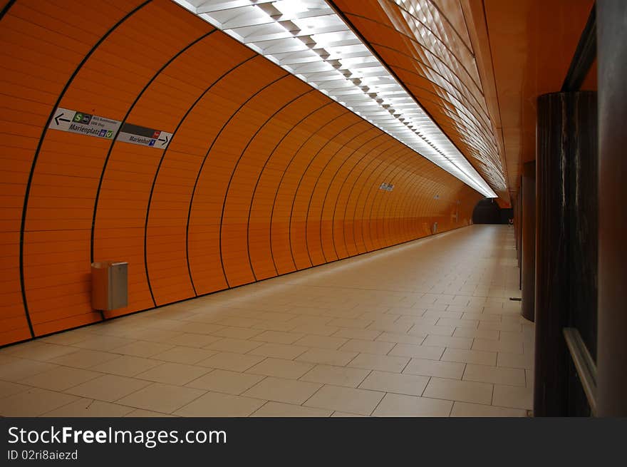 Colorful orange underground station in Munich. Colorful orange underground station in Munich