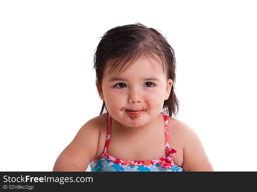 Portrait of a child with chocolate lips