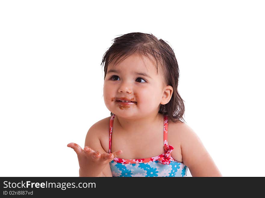 Portrait of a child with chocolate lips