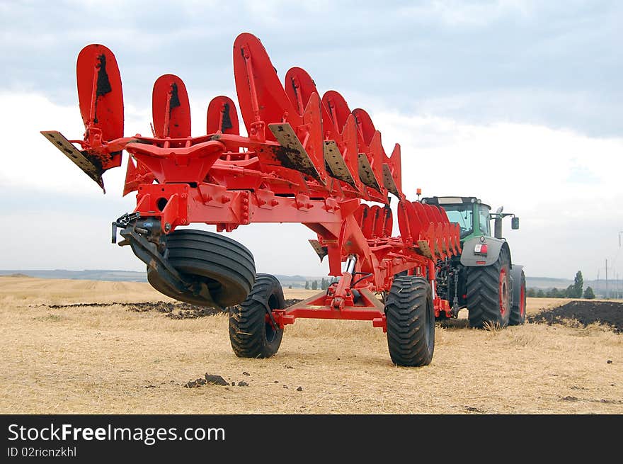 Workable plow with soil on furrows.