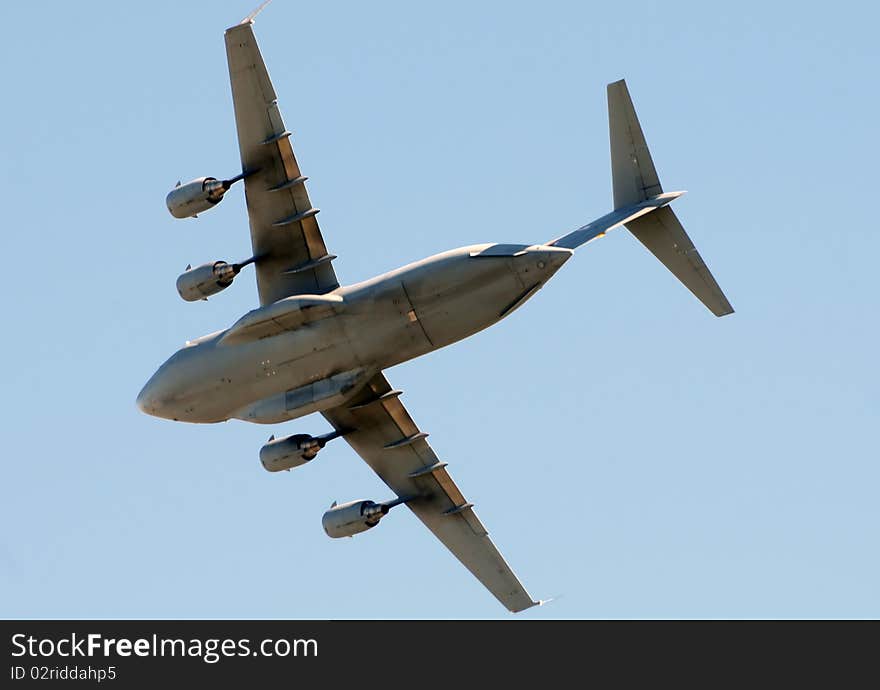 Heavy US Air Force jet carrying cargo. Heavy US Air Force jet carrying cargo