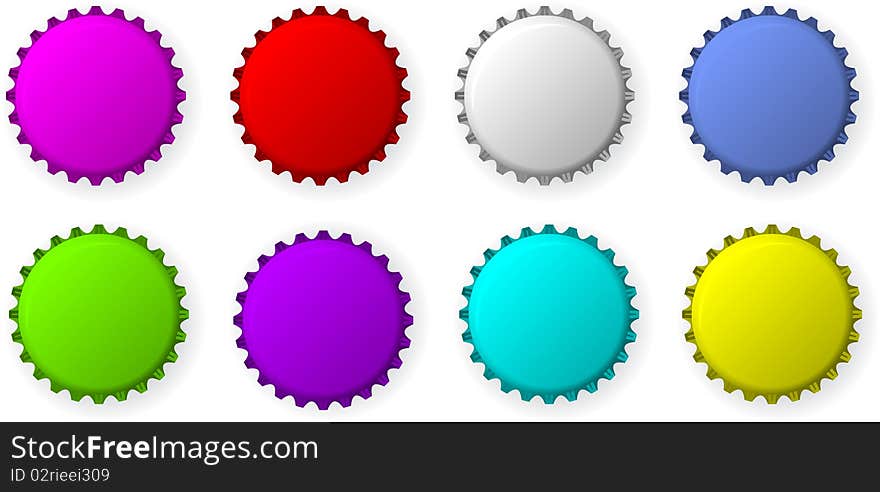 Color bottle caps isolated over white