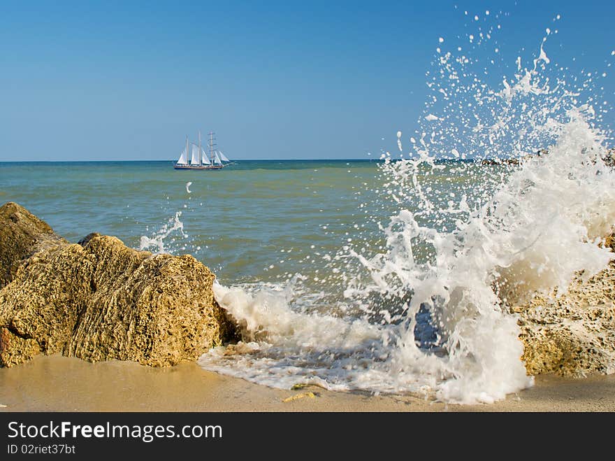 Sailing vessel about coast of Spain