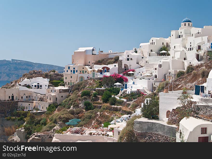 View on the port city on Santorini island