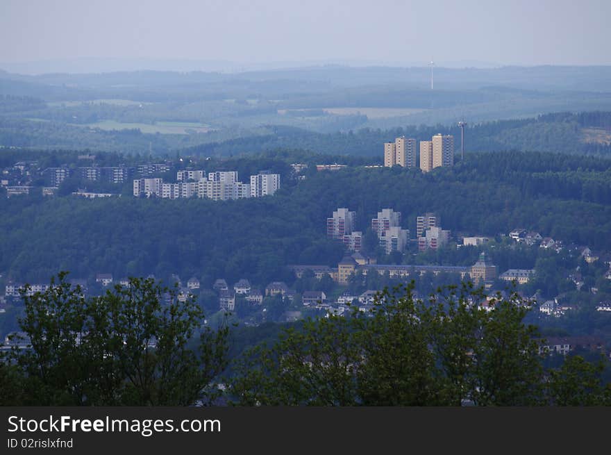 Panorama of the german City of Siegen showing Fischbacherberg Village