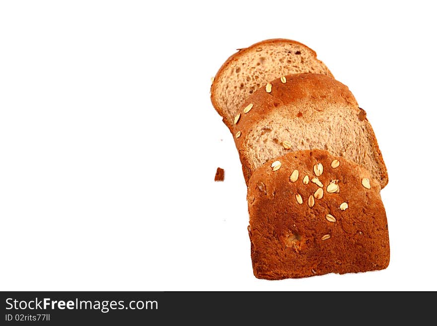 Roasted bread on pure white background.