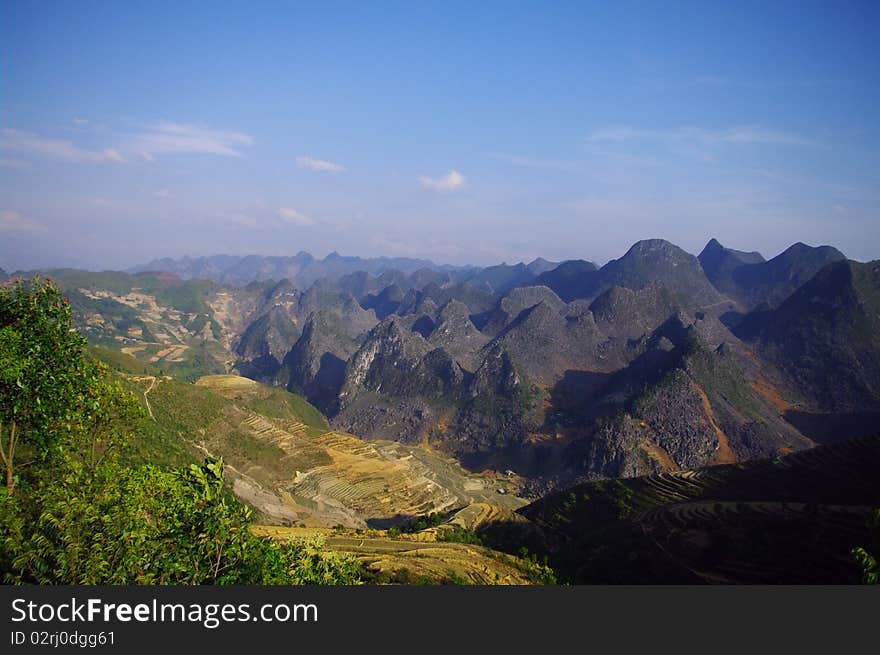 Typical karst landscape of northern Vietnam. Area of Ha Giang