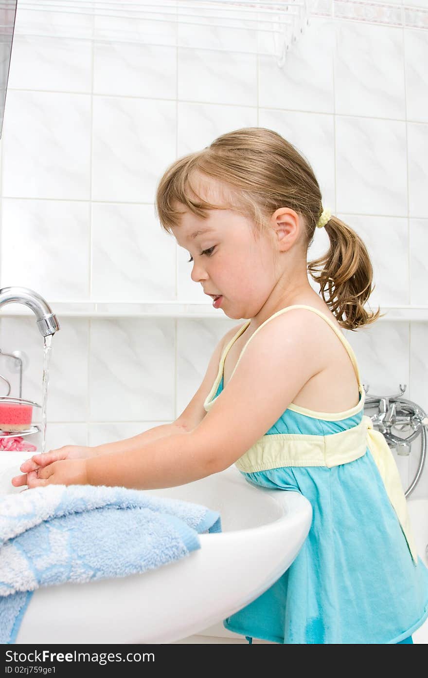 Happy little girl in toilet. Happy little girl in toilet