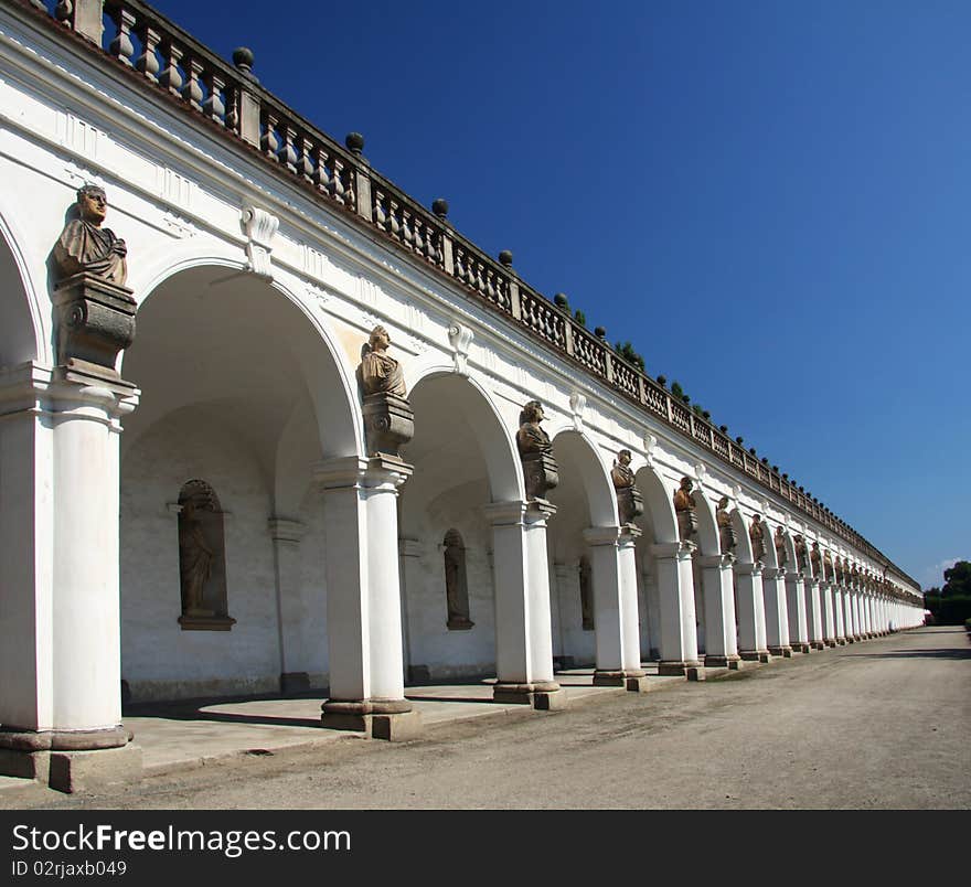 Colonnade in flower garden, Kromeriz, Czech Republic