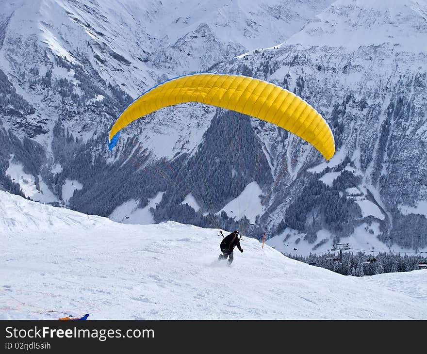 Paragliding in swiss alps near Elm, Switzerland