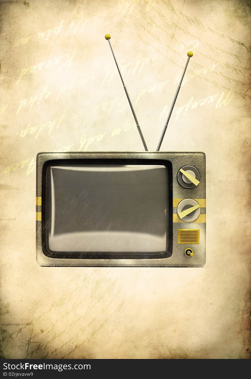 Grunge vintage television with antenna on grunge background