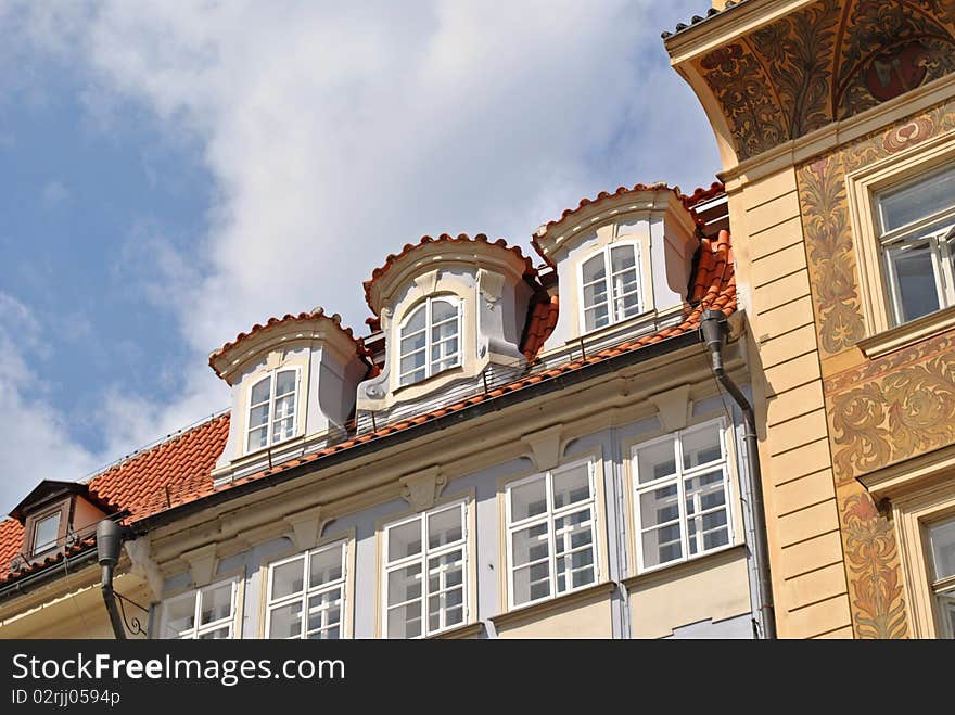 Skylights on a roof in prague