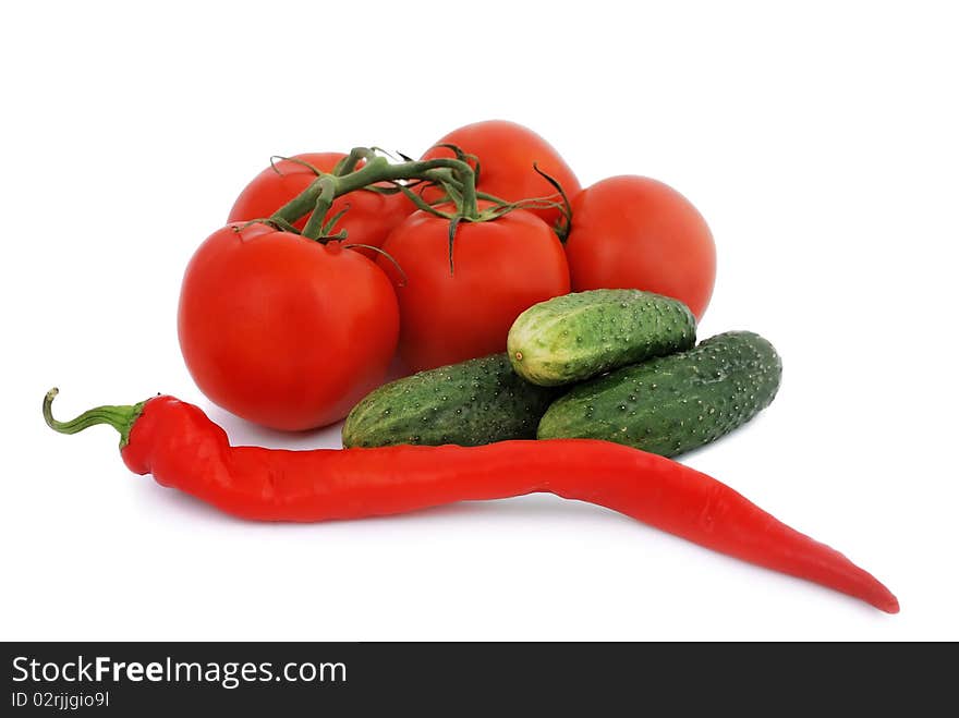 Tomatoes, cucumbers and peppers