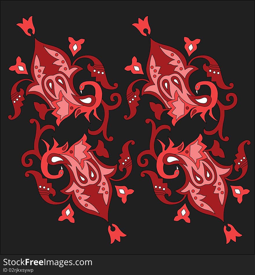 Red colored indian ornament - birds. Red colored indian ornament - birds.