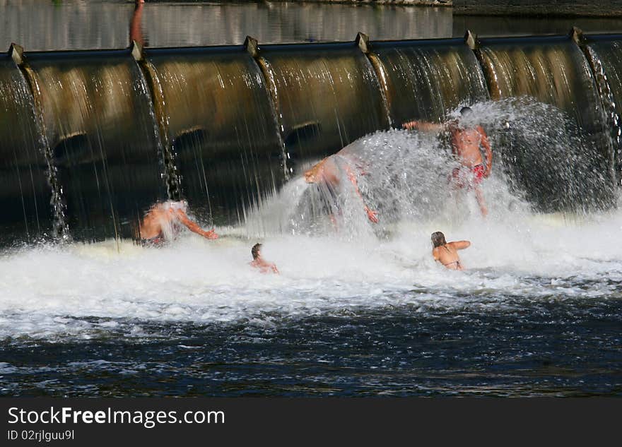 Cool water spray on the summer river. Cool water spray on the summer river