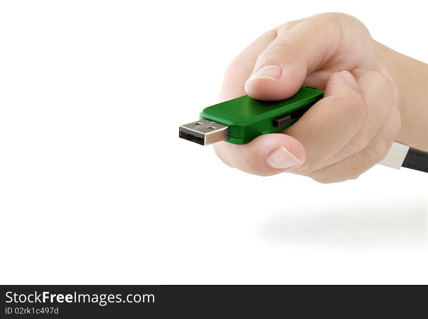 Usb flash in hand isolated on white