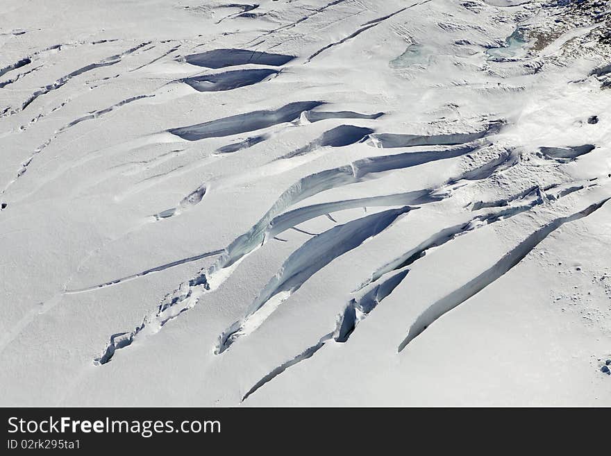 Surface of a flowing glacier. Aerial view. Arctic region. Surface of a flowing glacier. Aerial view. Arctic region