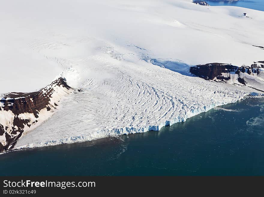 Aerial View of Glaciers (flowing into Arctic Ocean)