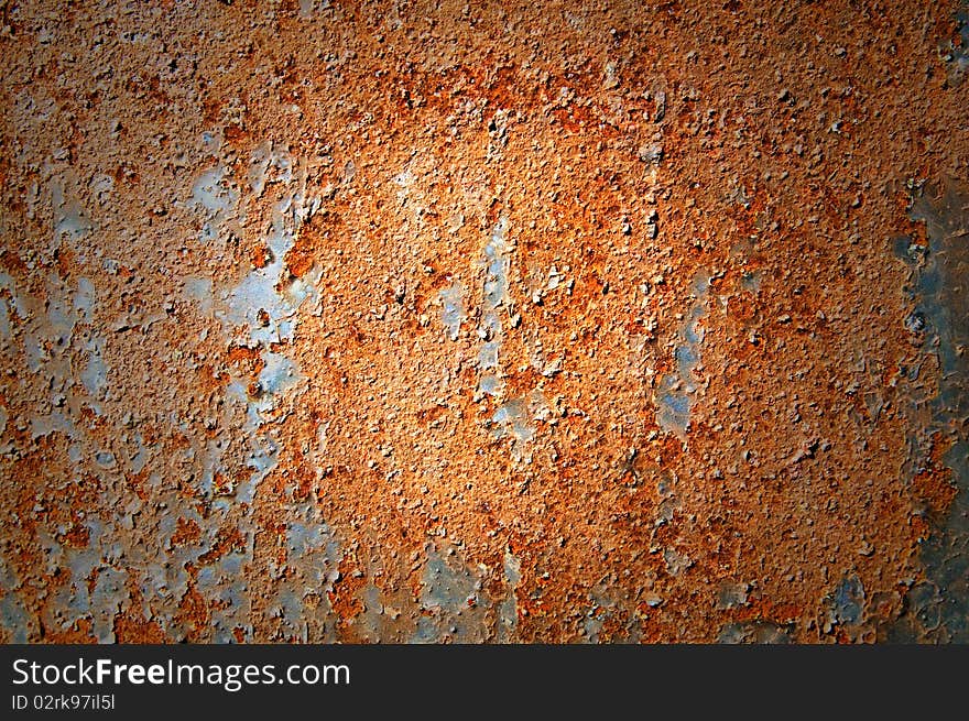 Oxidized  Metal Sheet Covered With Old Paint .