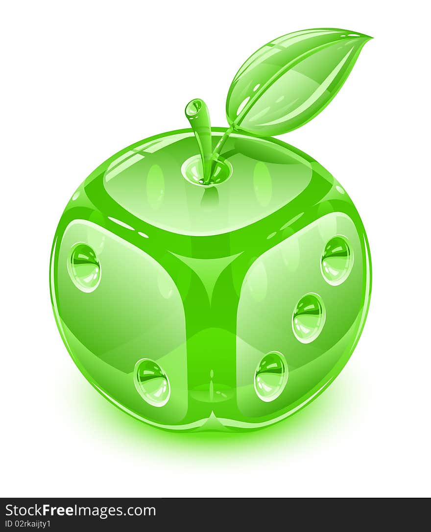 Glass apple with leaf as playing die  illustration