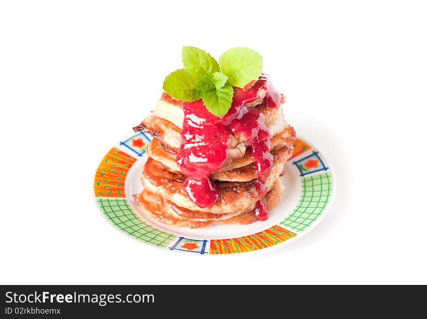 Pancake Stack With Fresh Raspbery Sauce