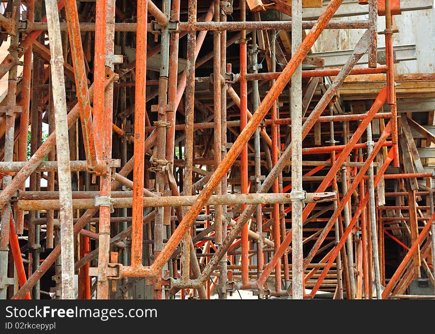 Metal scaffold used in building construction sites. Metal scaffold used in building construction sites